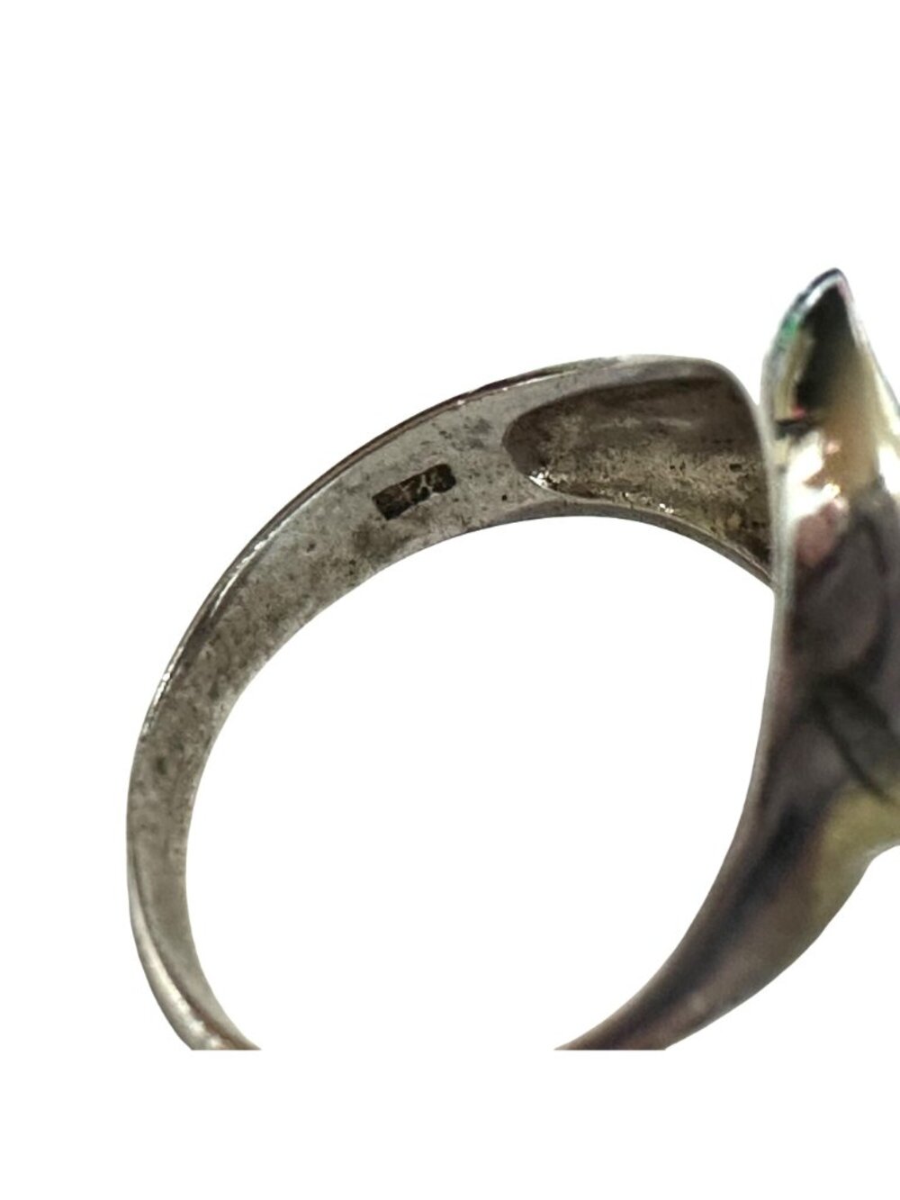 Sterling Silver Ring With Round Dark Violet Stone Signed AT 925 Size 6.75 - Picture 3 of 8